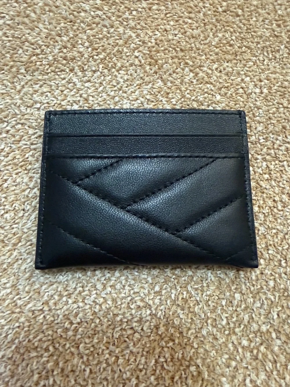 Tory Burch Black Quilted Logo Leather Card Holder